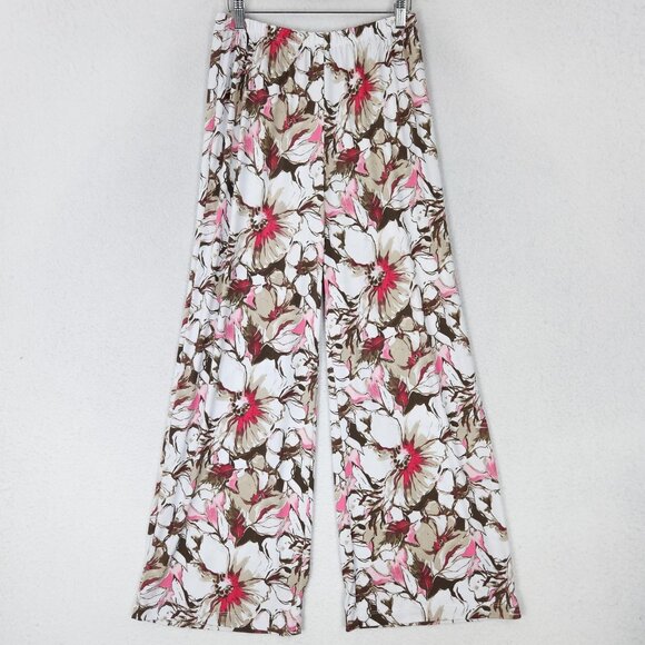 Chicos Pants Womens 1 Pink Brown 8 Floral Wide Leg Lightweight Pull On Easy Wear - Picture 1 of 11